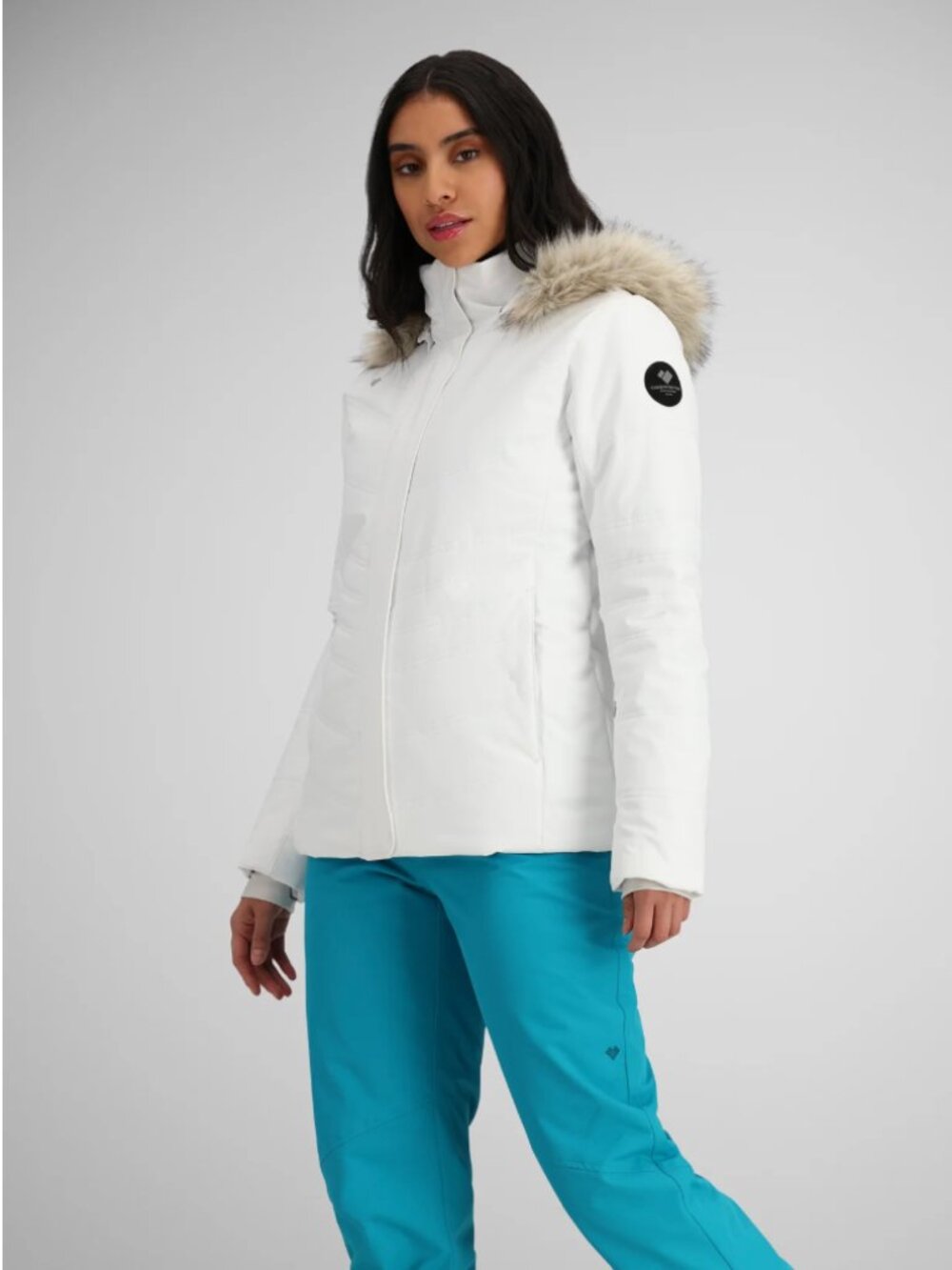 Obermeyer Tuscany Elite Like New White women’s Jacket with Faux Fur Trim size 14